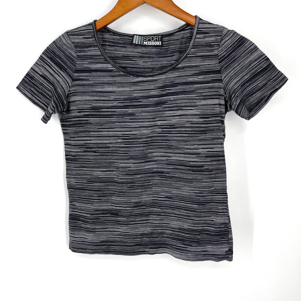 🔥Retro 90s Nostalgia Missoni Sport Black Gray Striped Baby Tee Space Dye Grunge